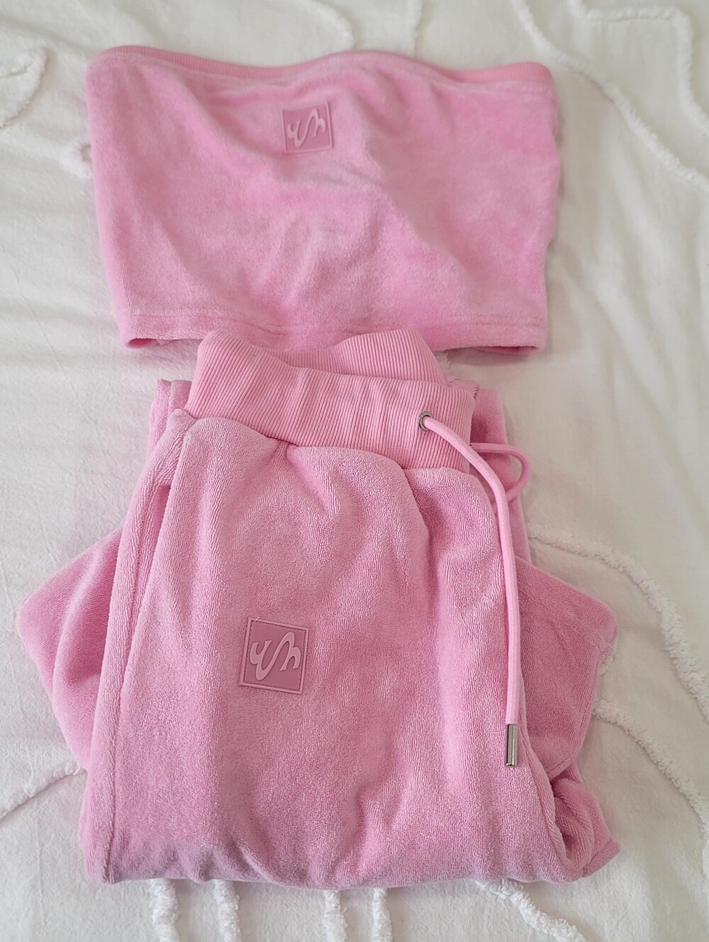 Waydamin Terry Cloth Matching Set NWT Crop Top Pants Jayda Cheaves XS S - Picture 4 of 17